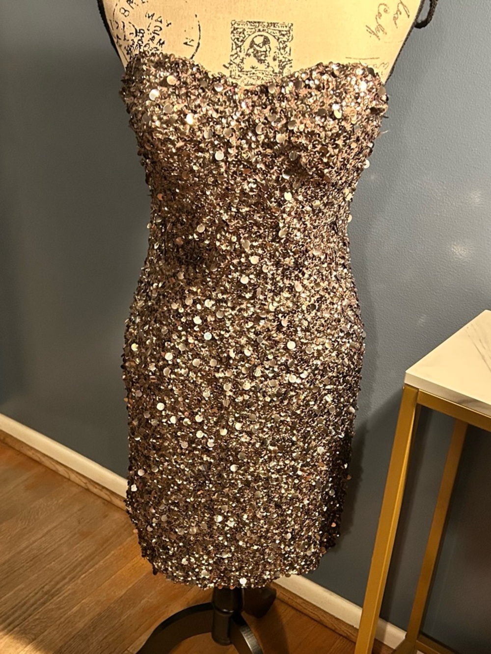 SCALA Strapless Silk Hand-Beaded Sequined Dress - Picture 2 of 15